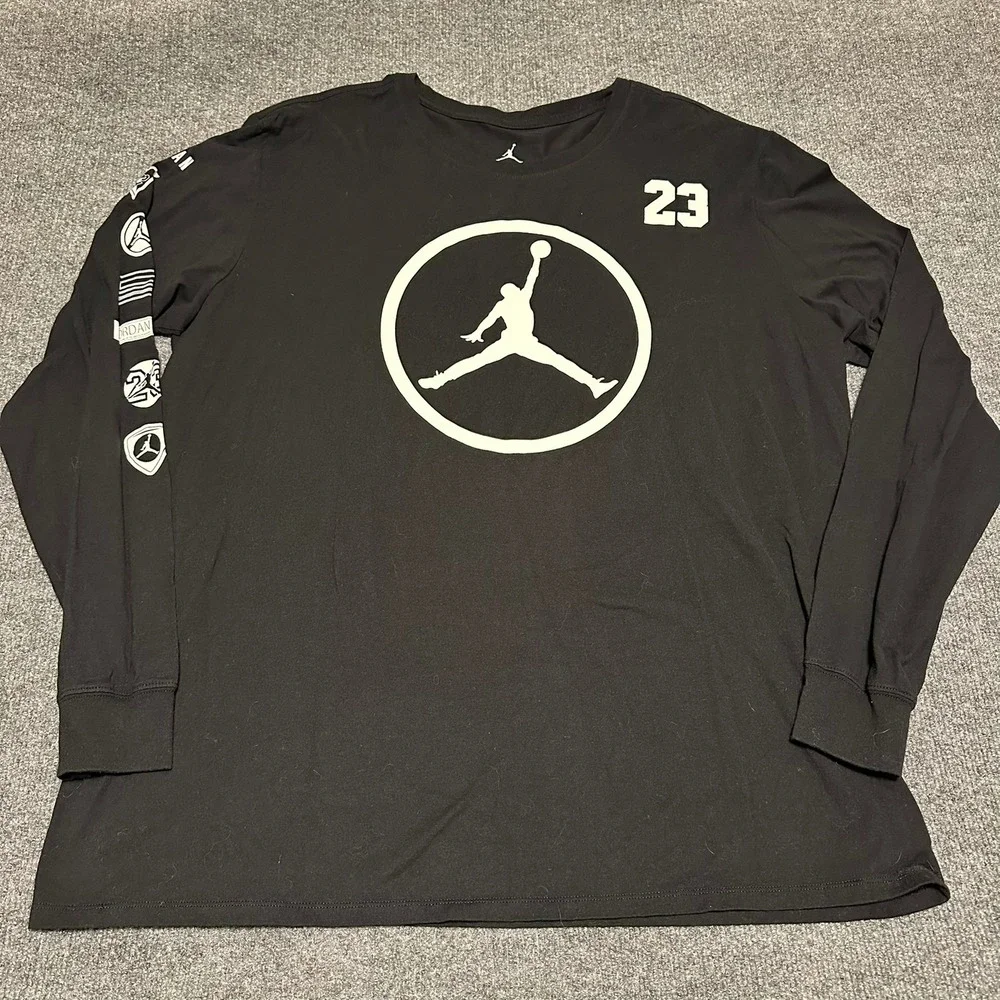 Jordan Mens Black Long Sleeve Graphic T-Shirt XXL Jumpman 23 Basketball Tee